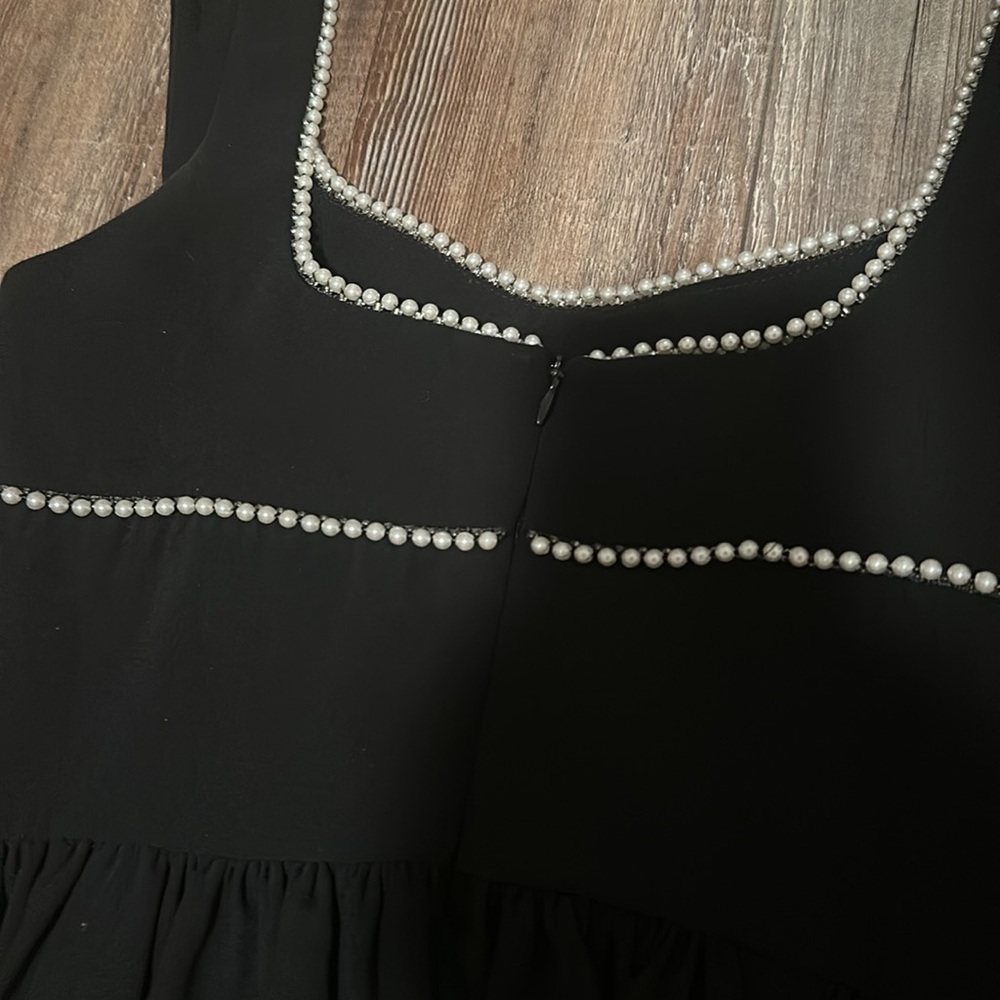 NWT NEW Amanda Uprichard Basilia Elegant Black Mini Dress Pearl Accents Small - Picture 11 of 11